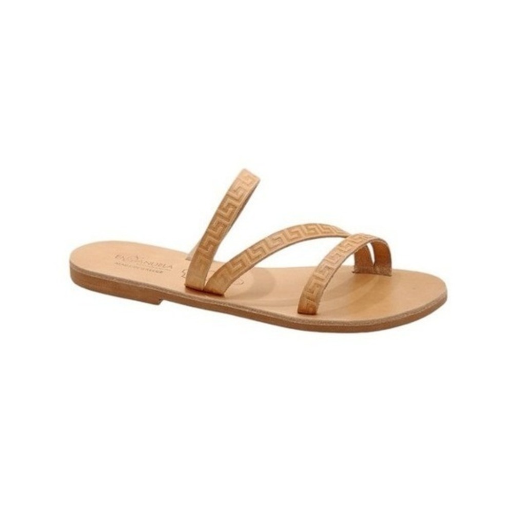 Emmanuela Meander Serifos Sandals Handmade Tan Leather Slide‎ Flat 40 9.5